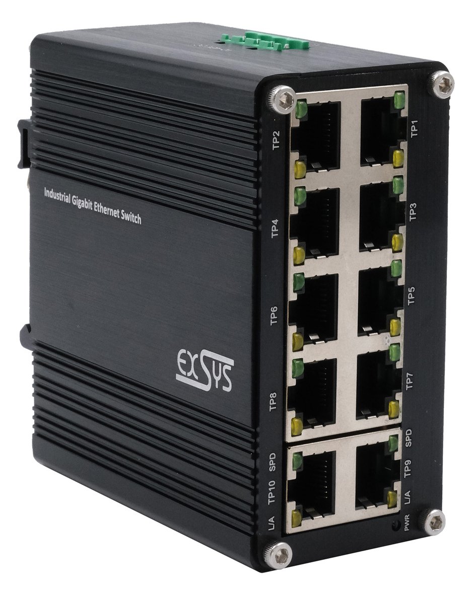 Exsys Switch 10Port Industrie Ethernet 10x10/100/1000Tx 12-48VDC - Switch - 1 Gbps