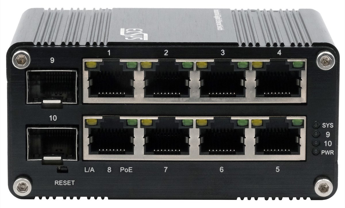 Exsys Switch 10Port Industrie Ethernet 8x10/100/1000Base-T 2-Port 100/1000F - Switch - 1 Gbps
