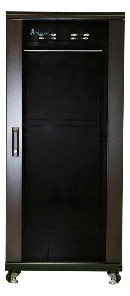 Extralink Rackmount-Schrank 27U 600x1000 Schwarz stehend - 1000 kg - Sperrschloss - Ablageschienen - Verstellbare Füße