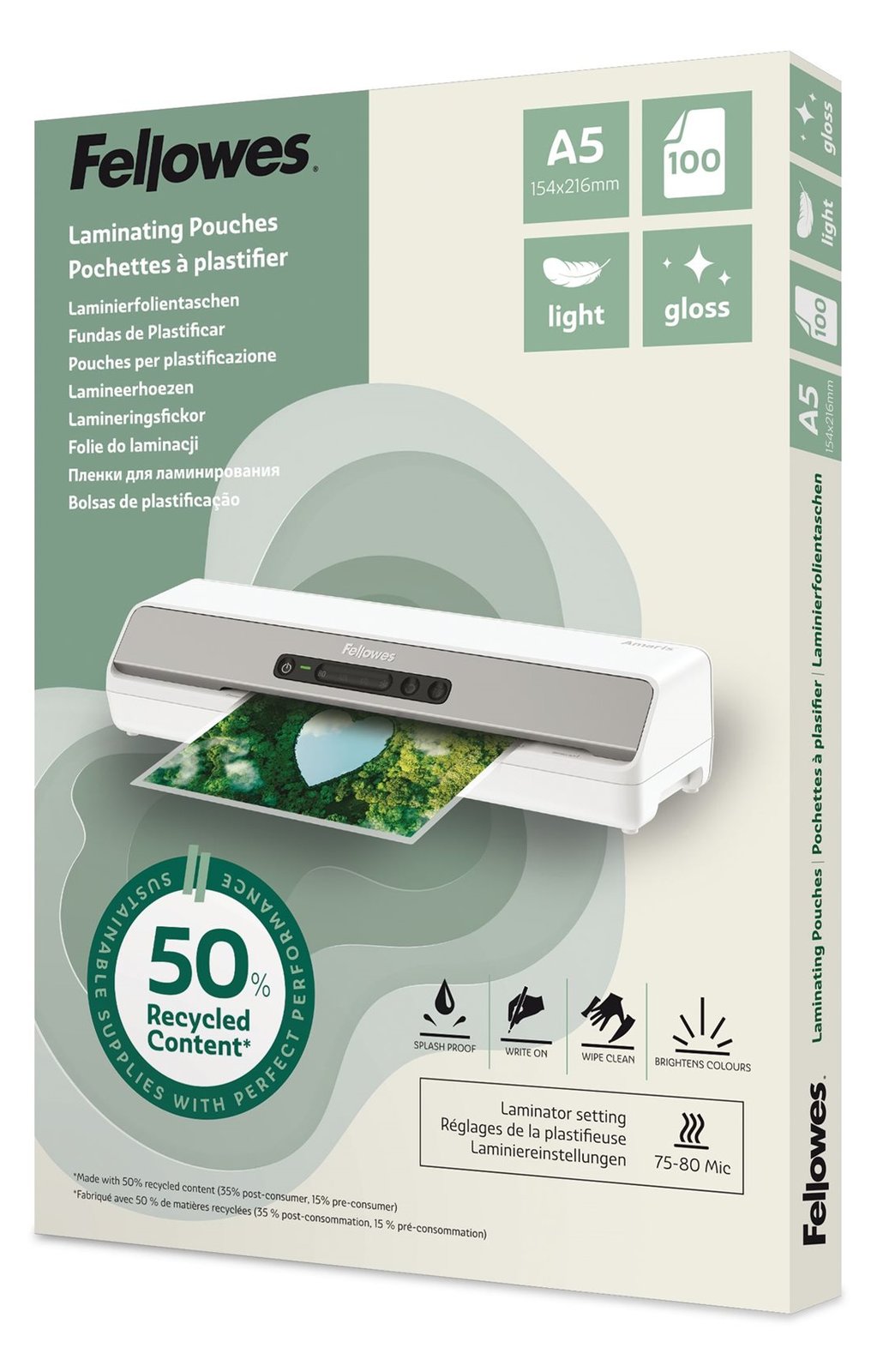 Fellowes Laminierfolie A5 Light Gloss 100er Pack