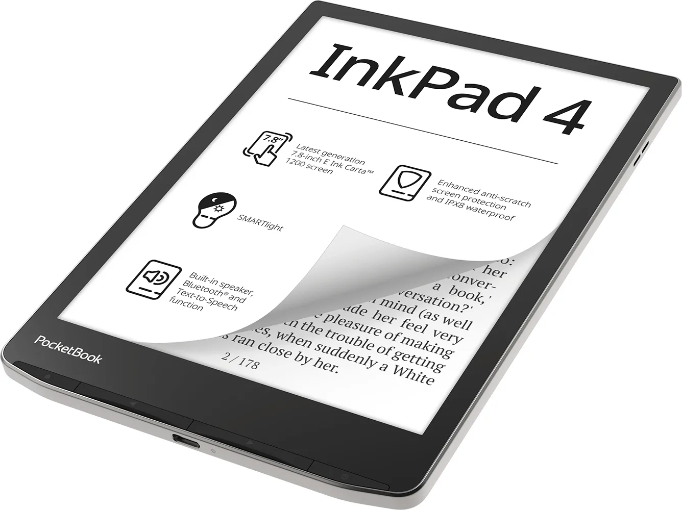 Pocketbook InkPad 4, 19,8 cm (7,8"), E Ink Carta - MP3 - Bluetooth, Ansicht 2