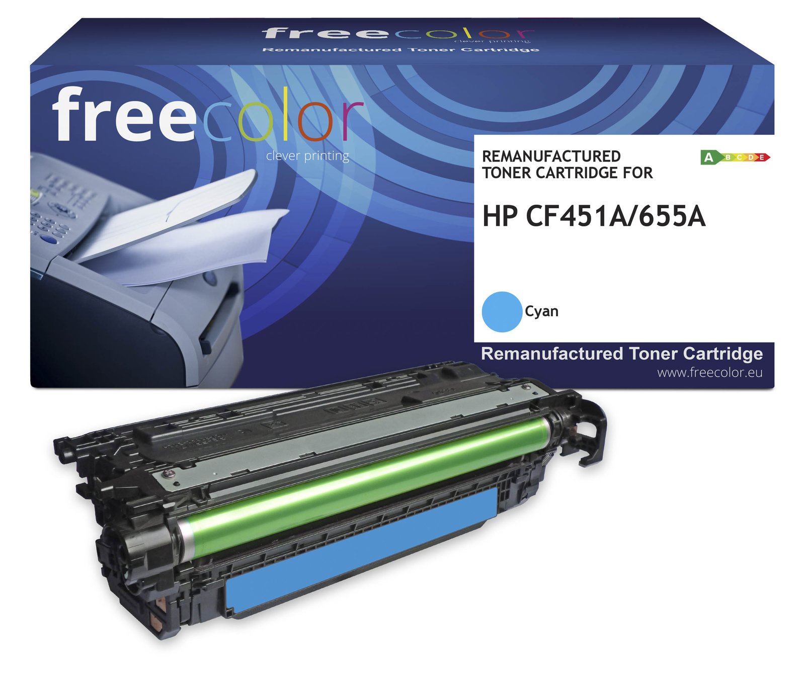 freecolor Toner HP 655A CF451A cyan remanufactured - Wiederaufbereitet - Kompatibel