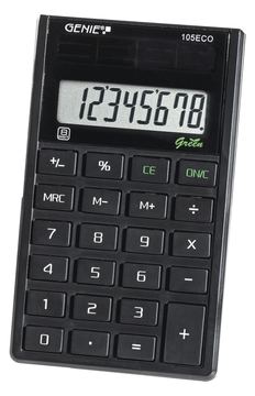 Genie 105 ECO - Tasche - Einfacher Taschenrechner - 8 Ziffern - Solar - Schwarz von LumaTech