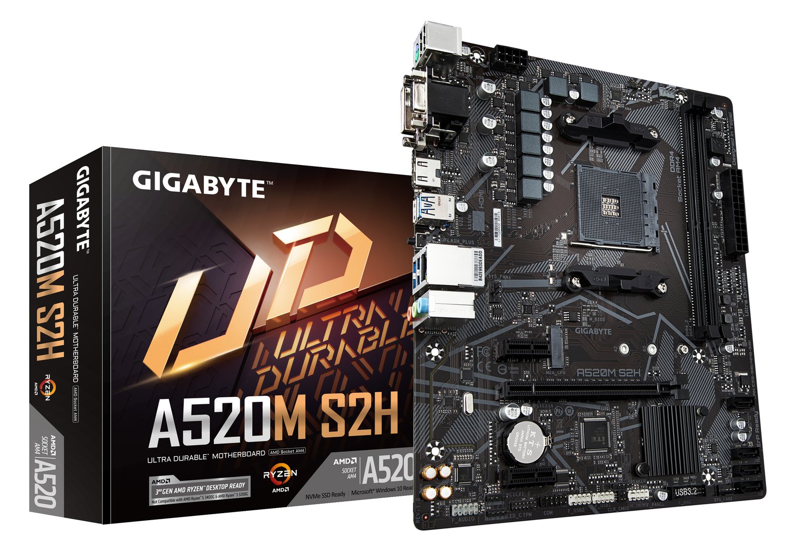 Gigabyte A520M S2H - 1.0 - Motherboard - micro ATX - Socket AM4 - AMD A520 Chipsatz - USB 3.2 Gen 1 - Gigabit LAN