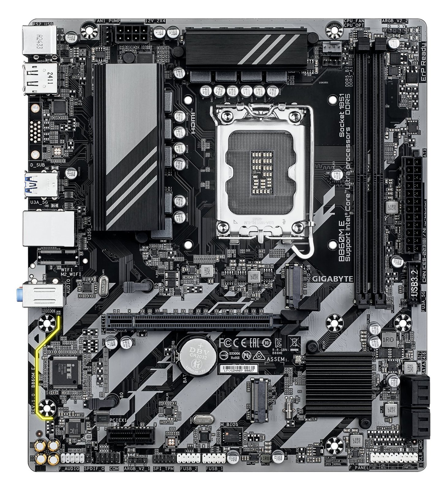 Gigabyte B860M E Mainboard - Intel Core Ultra Series CPUs, 4+1+2 Phasen VRM,