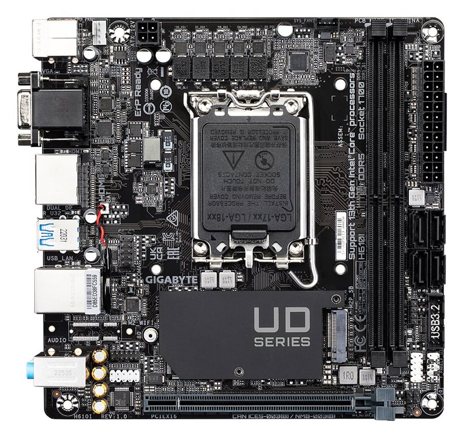 Gigabyte H610I - 1.0 - Motherboard - Mini-ITX - LGA1700-Sockel - H610 Chipsatz - USB 3.2 Gen 1 - Gigabit LAN