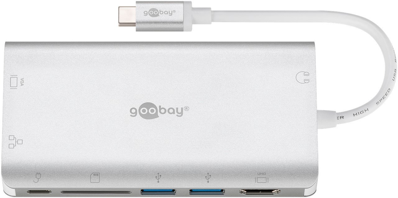Goobay 49850 - Verkabelt - USB 3.2 Gen 1 (3.1 Gen 1) Type-C - Silber - Weiß - SD - 5 Gbit/s - 3840 x 2160 Pixel