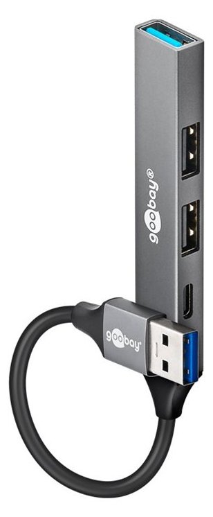 Goobay Slim 4-Port USB-Hub USB-A auf USB-C/USB-A 5 Gbit/s USB-A-Stecker USB 3.2