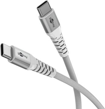 Goobay USB-C -auf-USB-C -Textilkabel mit Metallsteckern 3 m weiß - elegantes und von LumaTech