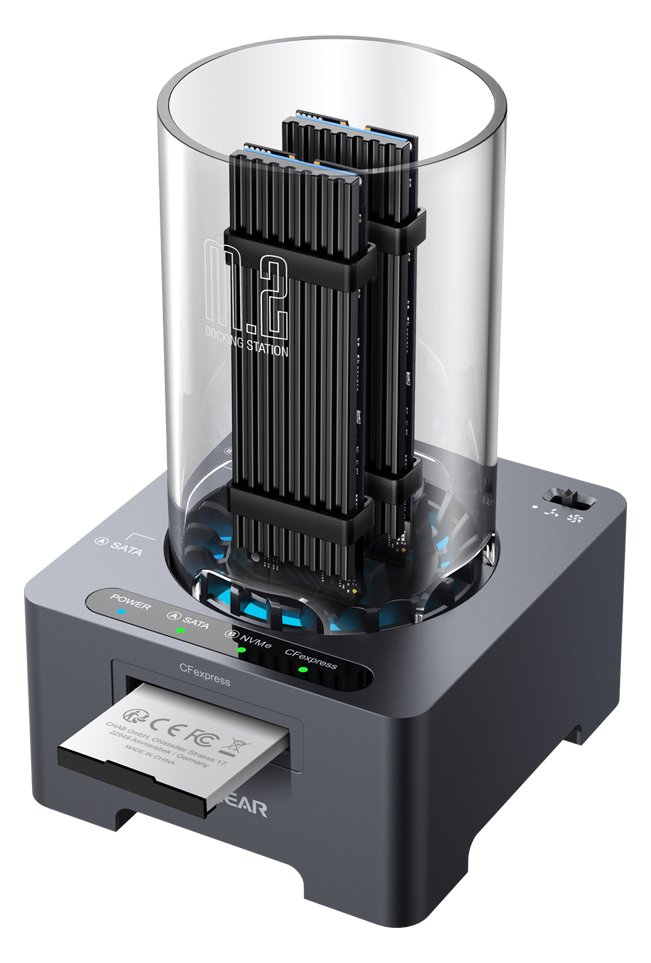 GrauGear Docking+ Kartenleser für 1x M.2 NVMe NGFF CF-Express - Lüfter - m.2 SATA