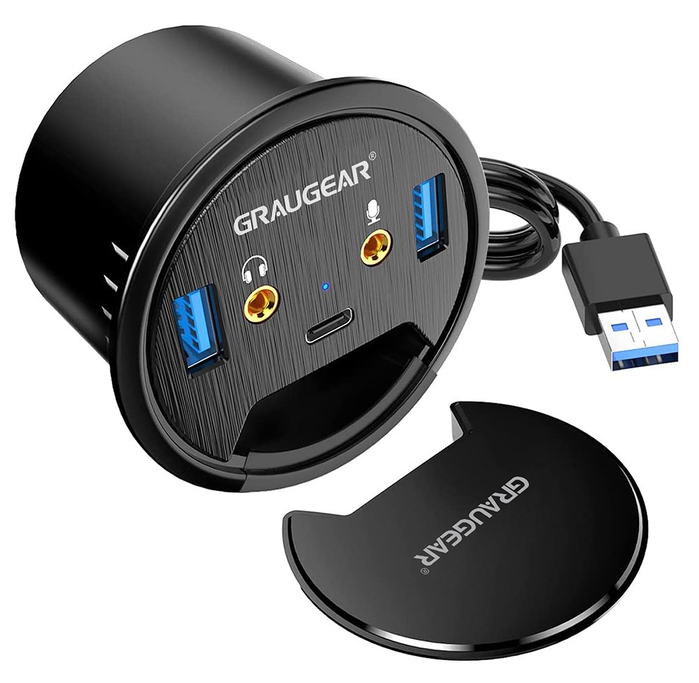 GrauGear USB 3.0 Tisch Hub mit Audio- und Mikrofonanschluss