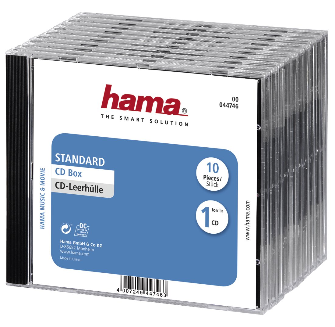 Hama Behälter CD-Aufbewahrung - Kapazität: 1 CD - Schwarz, durchsichtig (Packung mit 10)