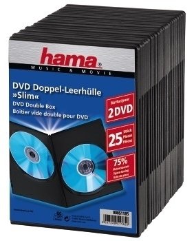 Hama DVD Slim Double-Box - Slim Jewel Case für Speicher-DVD - Kapazität: 2 DVD - Schwarz (Packung mit 25)