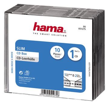 Hama Slim Jewel Case für Speicher-CD - Kapazität: 1 CD - durchsichtig schwarz (Packung mit 10) von LumaTech