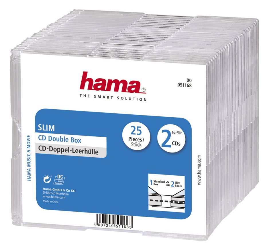 Hama Slim Jewel Case für Speicher-CD - Kapazität: 2 CD - durchsichtig (Packung mit 25)