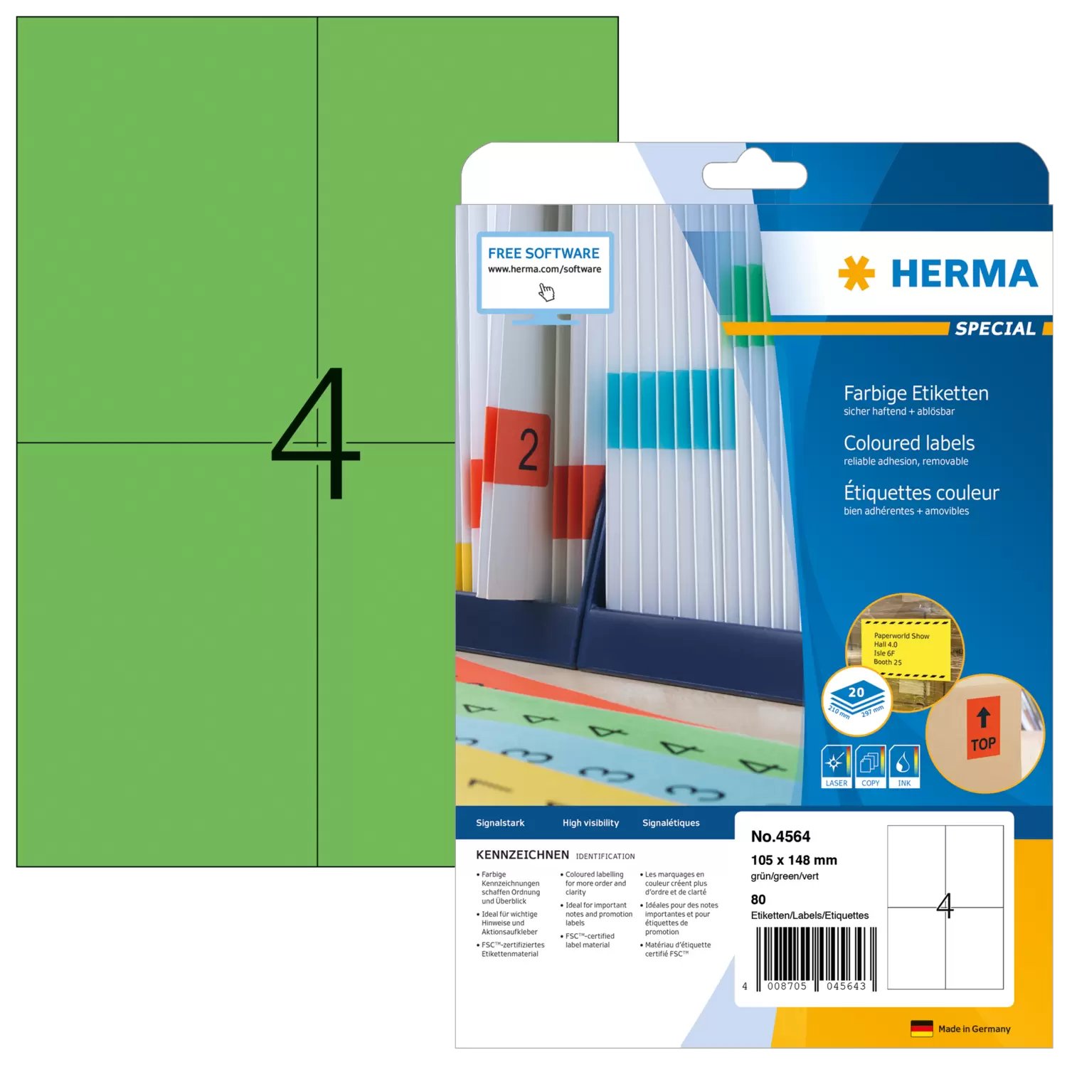 HERMA 4564 - Grün - Rechteck - A4 - Universal - Matte - Laser/Inkjet