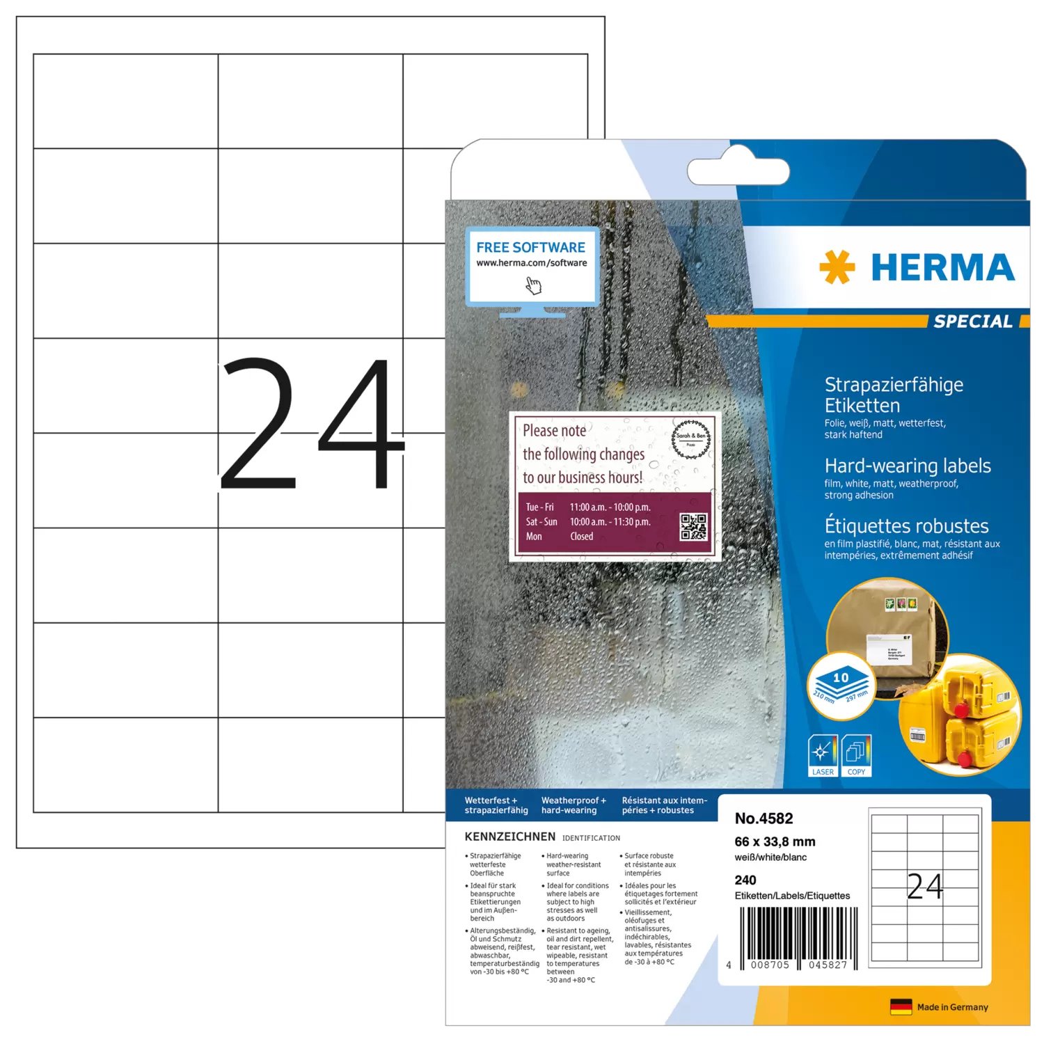 HERMA 4582 - Weiß - Selbstklebendes Druckeretikett - A4 - Laser - Quadratisch - 240 Stück(e)