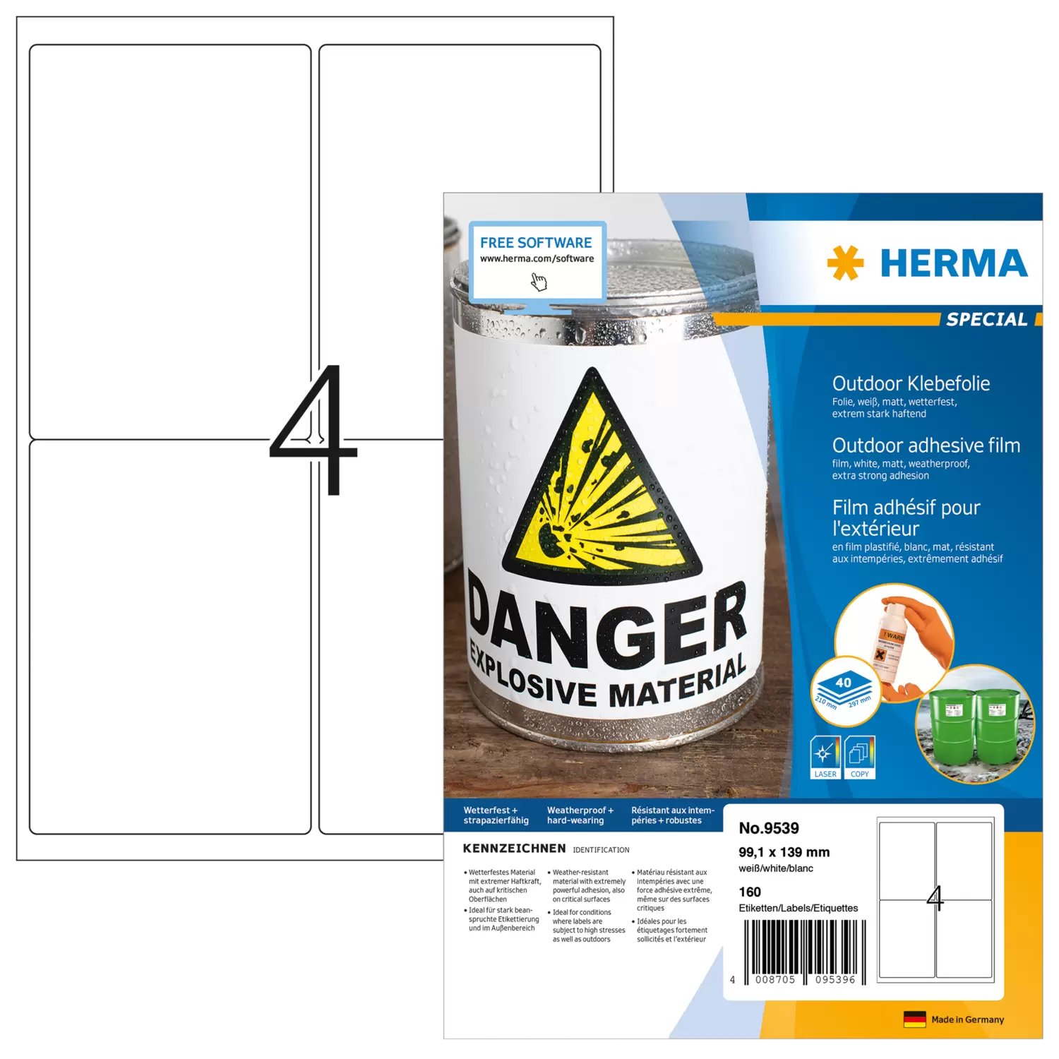HERMA 9539 - Weiß - Rechteck - A4 - Polyethylen - Matte - Laser
