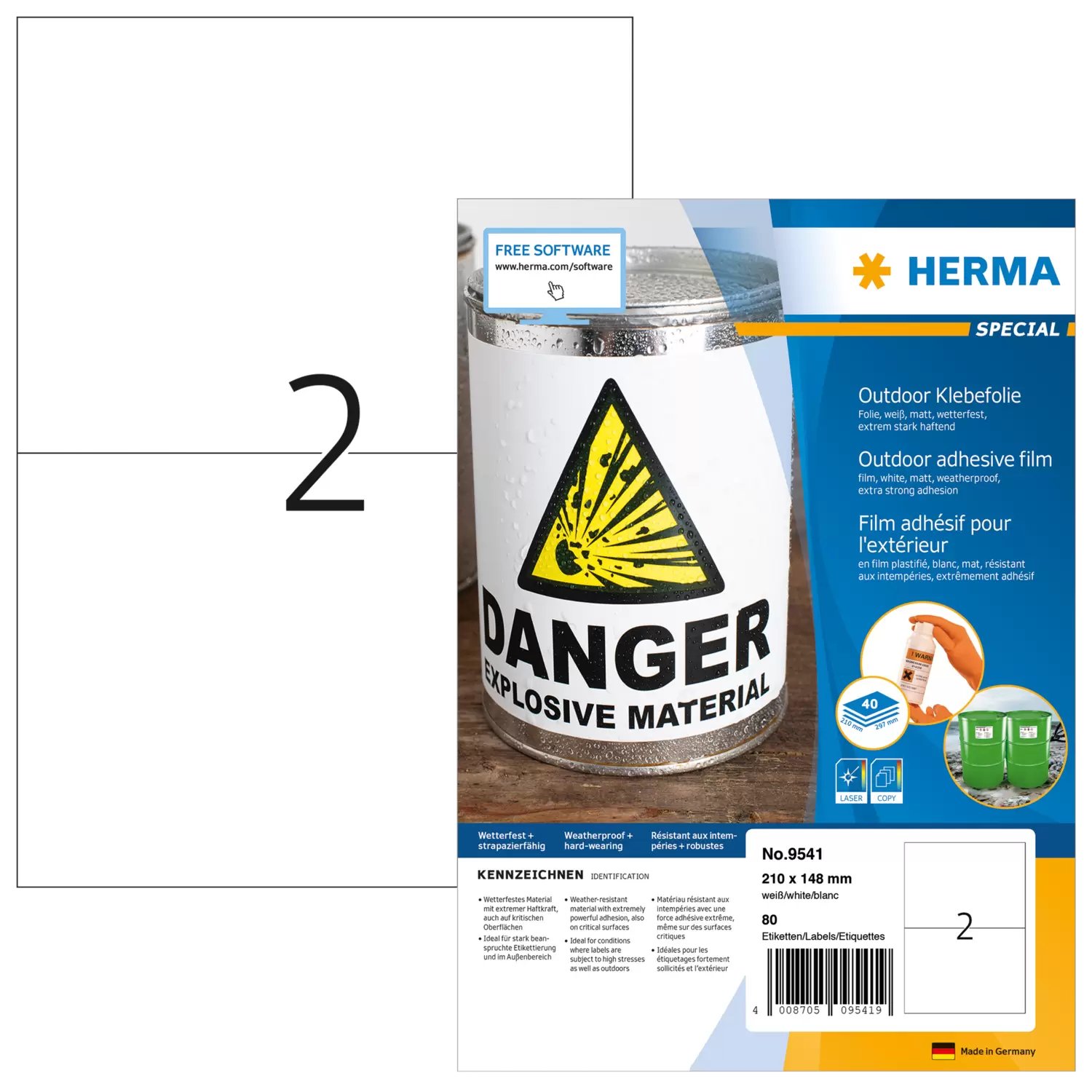 HERMA 9541 - Weiß - Rechteck - A4 - Universal - Polyethylen - Matte