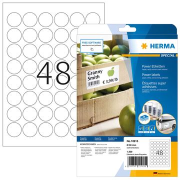 HERMA Etiketten A4 Ø 30 mm rund weiß extrem stark haftend Papier matt 1200 St. - Weiß - Kreis - Dauerhaft - Papier von LumaTech