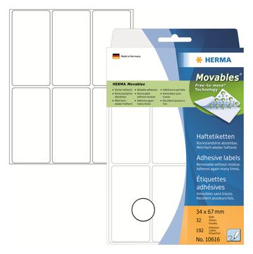 HERMA Movables - Selbstklebend - weiß - 34 x 67 mm 192 Stck. (32 Bogen x 6) von LumaTech