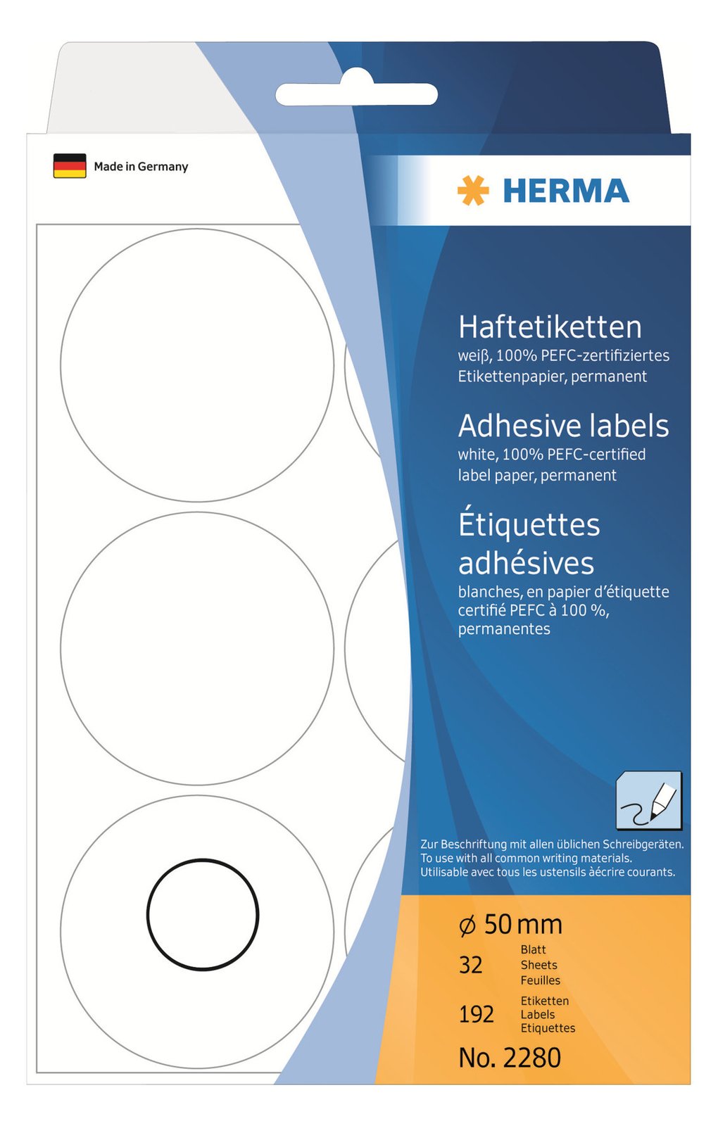 HERMA Papier - matt - permanenter Klebstoff - weiß - 50 mm rund 192 Etikett(en) (32 Bogen x 6)