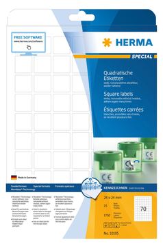 HERMA Papier - matt - selbstklebend, entfernbarer Klebstoff - weiß - 24 x 24 mm 1750 Etikett(en) (25 Bogen x 70) von LumaTech