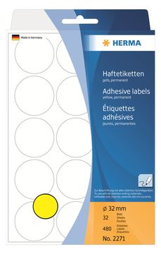 HERMA Papier - permanent selbstklebend - Gelb - 32 mm rund 480 Etikett(en) (32 Bogen x 15) von LumaTech