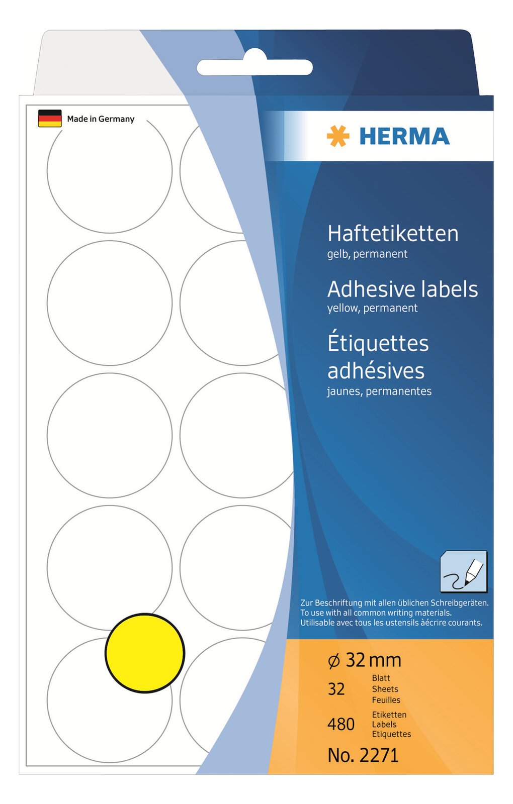HERMA Papier - permanent selbstklebend - Gelb - 32 mm rund 480 Etikett(en) (32 Bogen x 15)