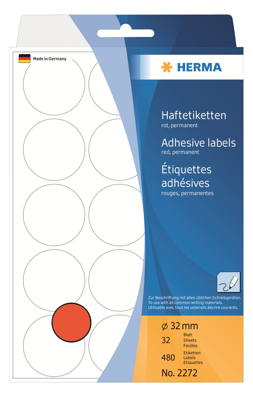 HERMA Papier - permanent selbstklebend - Rot - 32 mm rund 480 Etikett(en) (32 Bogen x 15)