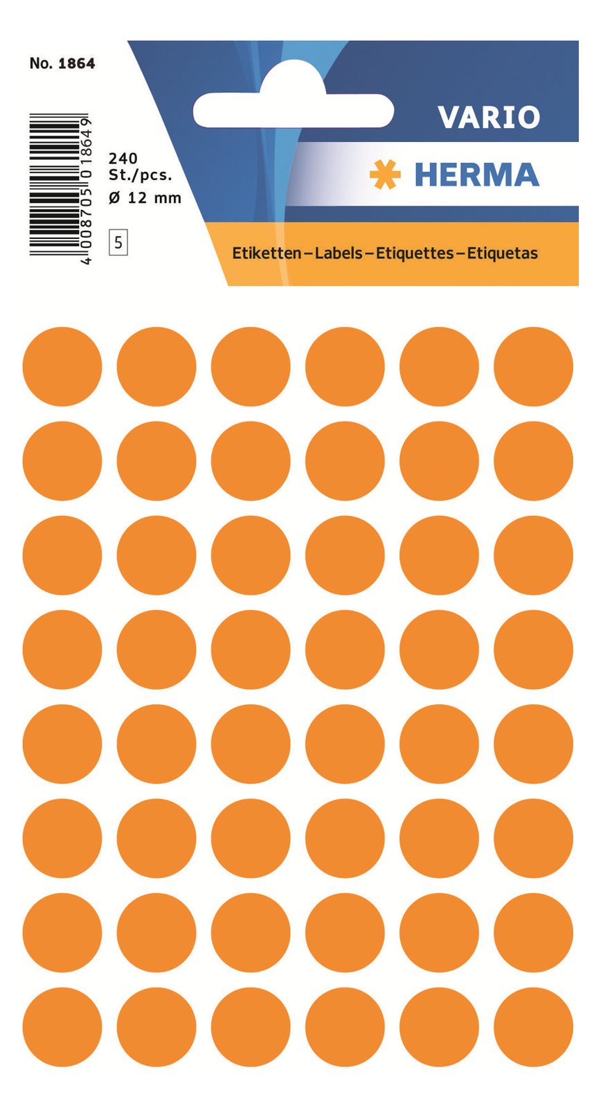 HERMA Papier - selbstklebend - Luminous Orange - 12 mm rund 240 Etikett(en) (5 Bogen x 48)