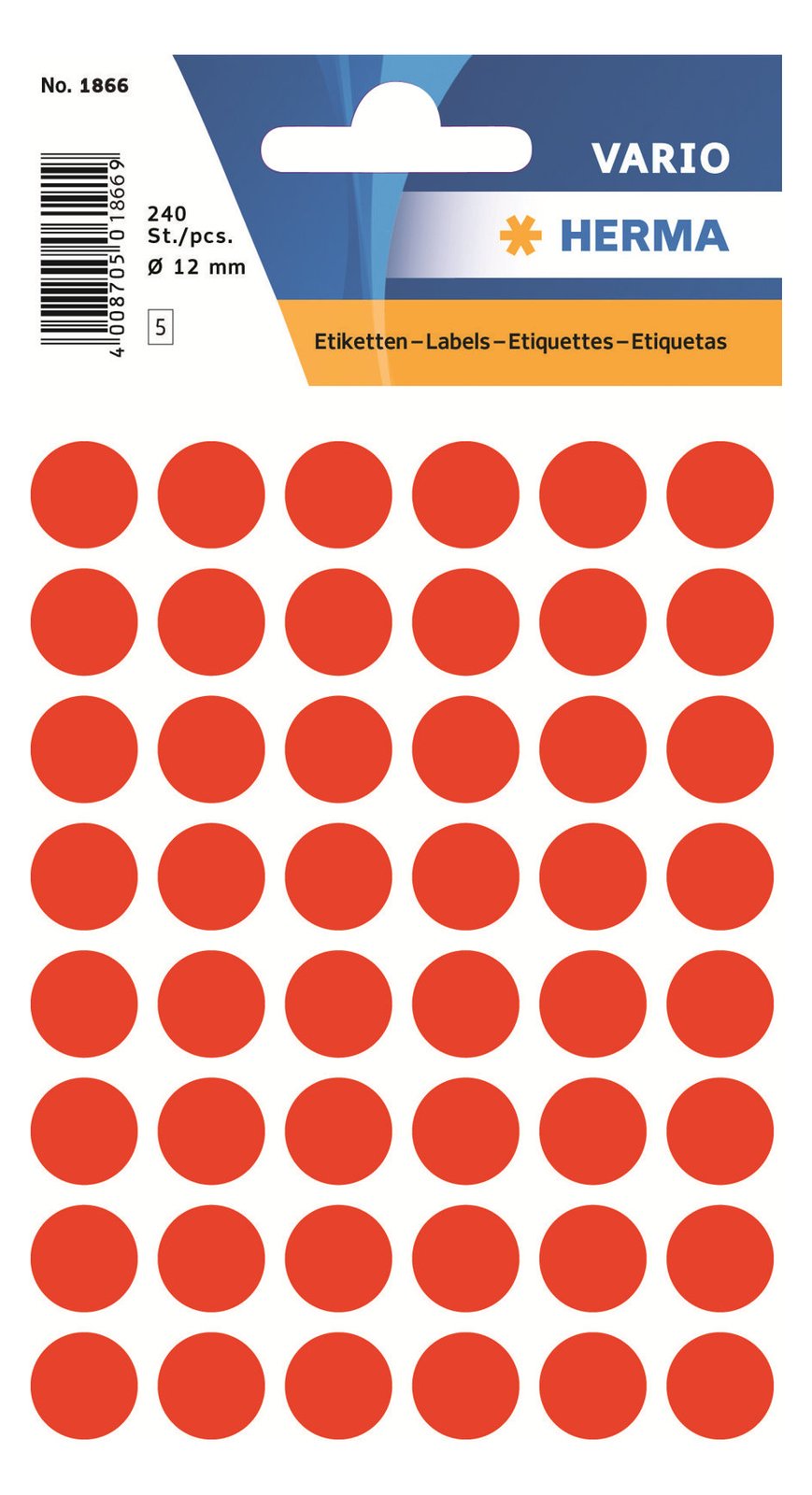 HERMA Papier - selbstklebend - Luminous Red - 12 mm rund 240 Etikett(en) (5 Bogen x 48)
