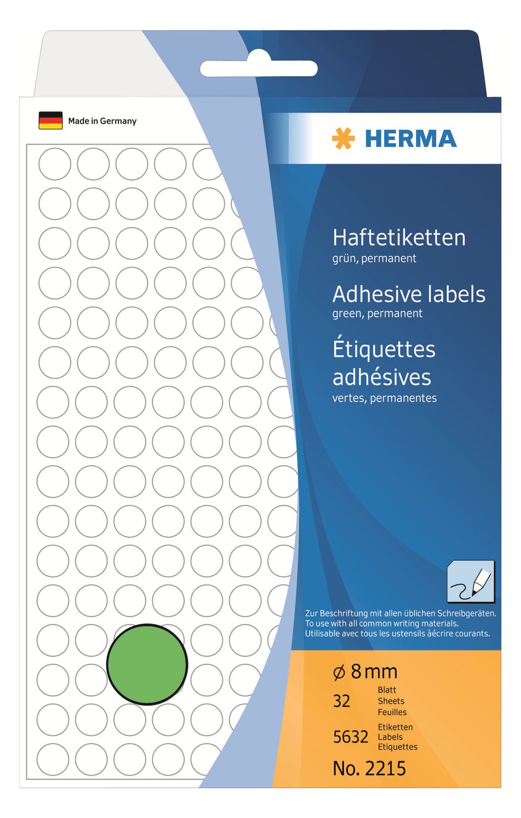 HERMA Permanenter Klebstoff - grün - 8 mm rund 5632 Etikett(en) (32 Bogen x 176)