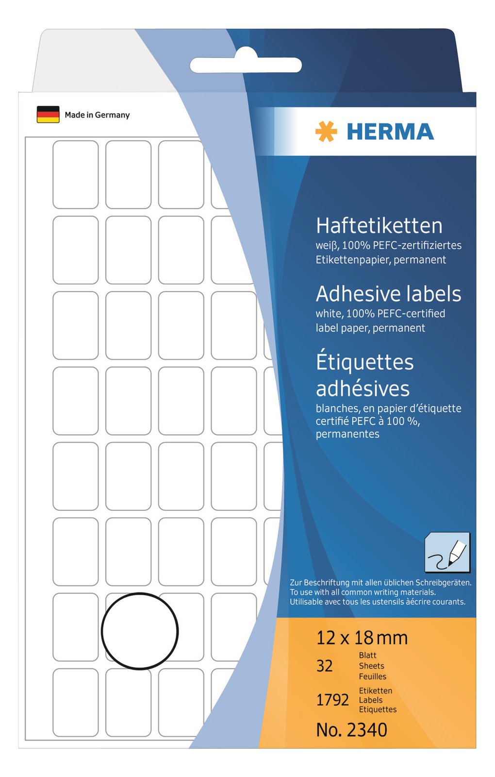 HERMA Permanenter Klebstoff - weiß - 12 x 18 mm 1792 Etikett(en) (32 Bogen x 56)