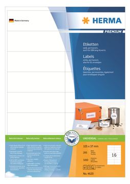 HERMA Premium - Papier - matt - permanent selbstklebend - weiß - 105 x 37 mm 3200 Etikett(en) (200 Bogen x 16) von LumaTech
