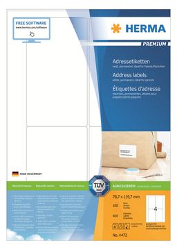 HERMA Premium - Papier - matt - permanent selbstklebend - weiß - 139.7 x 78.7 mm 400 Etikett(en) (100 Bogen x 4) von LumaTech