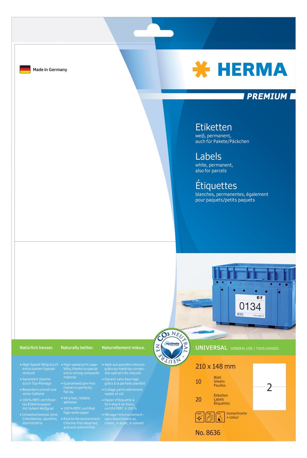 HERMA Premium - Papier - matt - permanent selbstklebend - weiß - 210 x 148 mm 20 Etikett(en) (10 Bogen x 2)