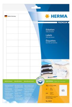 HERMA Premium - Papier - matt - permanent selbstklebend - weiß - 38.1 x 21.2 mm 650 Etikett(en) (10 Bogen x 65) von LumaTech