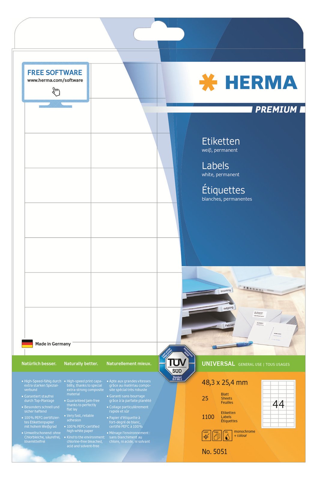 HERMA Premium - Papier - matt - permanent selbstklebend - weiß - 48.3 x 25.4 mm 1100 Etikett(en) (25 Bogen x 44)