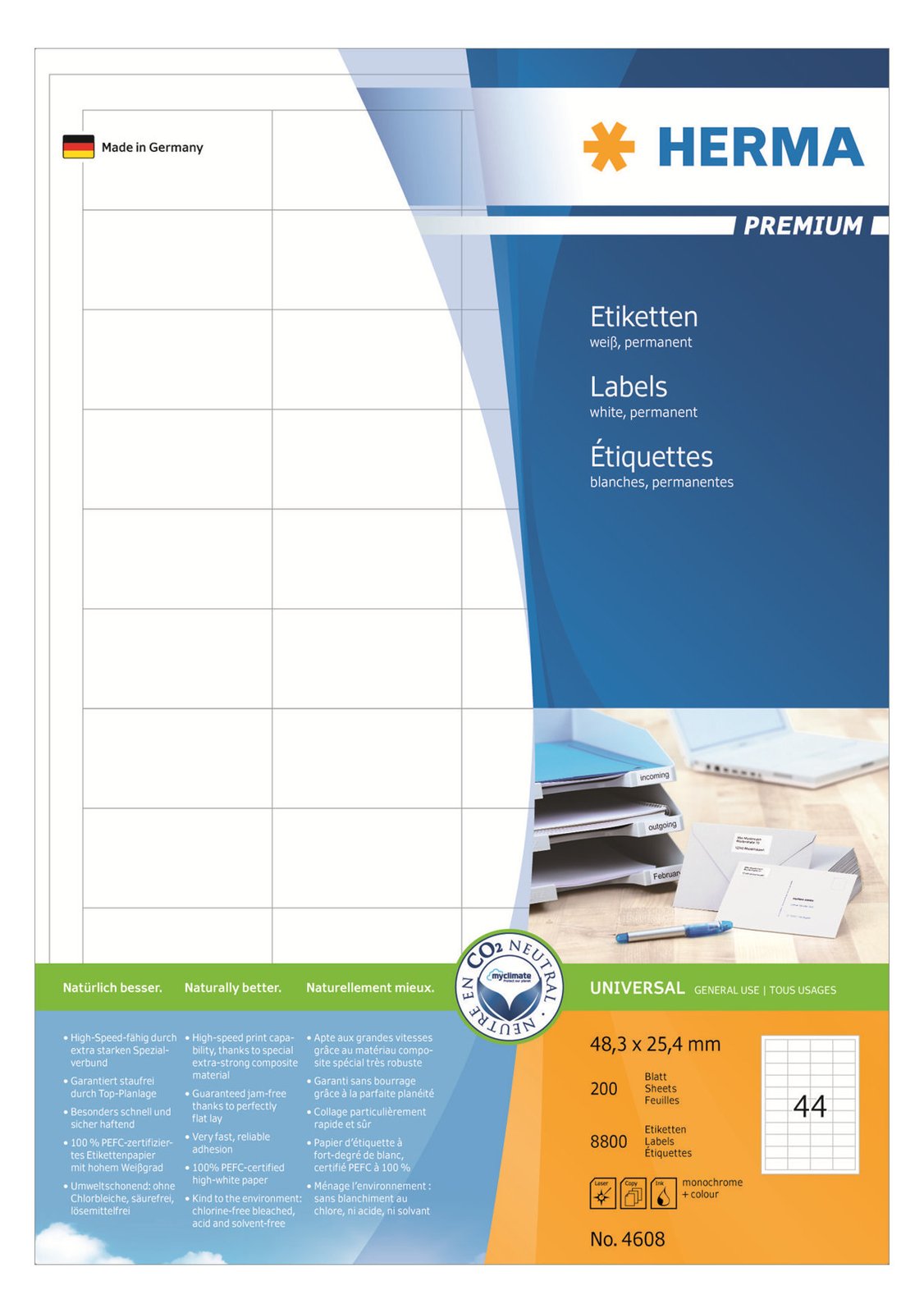 HERMA Premium - Papier - matt - permanent selbstklebend - weiß - 48.3 x 25.4 mm 8800 Etikett(en) (200 Bogen x 44)
