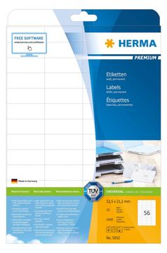HERMA Premium - Papier - matt - permanent selbstklebend - weiß - 52.5 x 21.2 mm 1400 Etikett(en) (25 Bogen x 56) von LumaTech