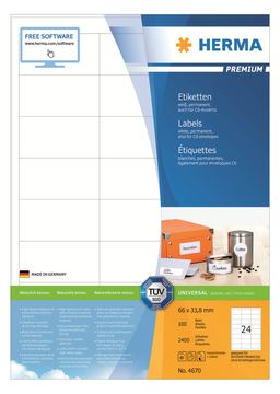 HERMA Premium - Papier - matt - permanent selbstklebend - weiß - 66 x 33.8 mm 2400 Etikett(en) (100 Bogen x 24) von LumaTech