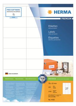 HERMA Premium - Papier - matt - permanent selbstklebend - weiß - 70 x 32 mm 2700 Etikett(en) (100 Bogen x 27) von LumaTech