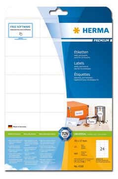 HERMA Premium - Papier - matt - permanent selbstklebend - weiß - 70 x 37 mm 600 Etikett(en) (25 Bogen x 24) von LumaTech