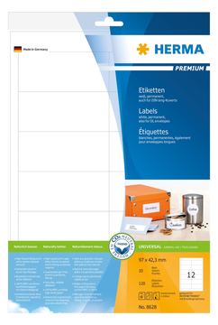 HERMA Premium - Papier - matt - permanent selbstklebend - weiß - 97 x 42.3 mm 120 Etikett(en) (10 Bogen x 12) von LumaTech