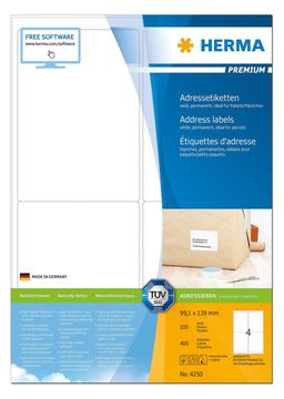 HERMA Premium - Papier - matt - permanent selbstklebend - weiß - 99.1 x 139 mm 400 Etikett(en) (100 Bogen x 4) von LumaTech