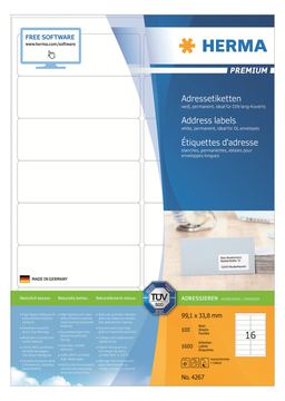 HERMA Premium - Papier - matt - permanent selbstklebend - weiß - 99.1 x 33.8 mm 1600 Etikett(en) (100 Bogen x 16) von LumaTech
