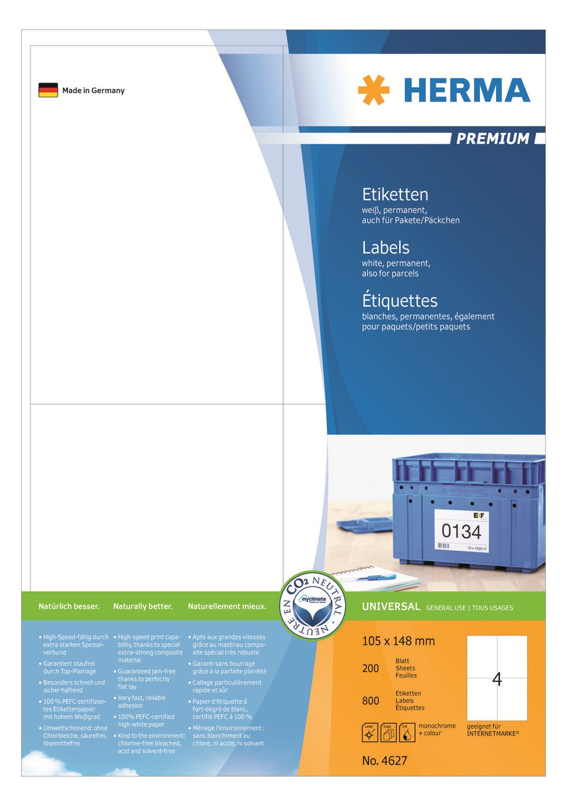 HERMA Premium - Papier - matt - permanent selbstklebend - weiß - A6 (105 x 148 mm)
