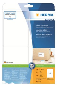 HERMA Premium - Selbstklebend - Mattes Weiß - 99.1 x 139 mm 100 Etikett(en) (25 Bogen x 4) von LumaTech