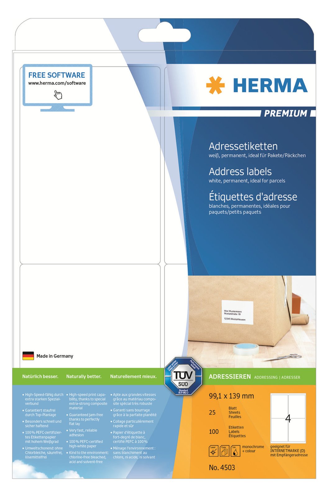 HERMA Premium - Selbstklebend - Mattes Weiß - 99.1 x 139 mm 100 Etikett(en) (25 Bogen x 4)